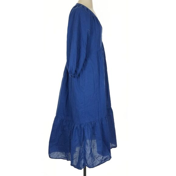 Xirena Ella Dress 100% Cotton Long Sleeve Tired Cobalt Blue Midi Size Small - Picture 7 of 11